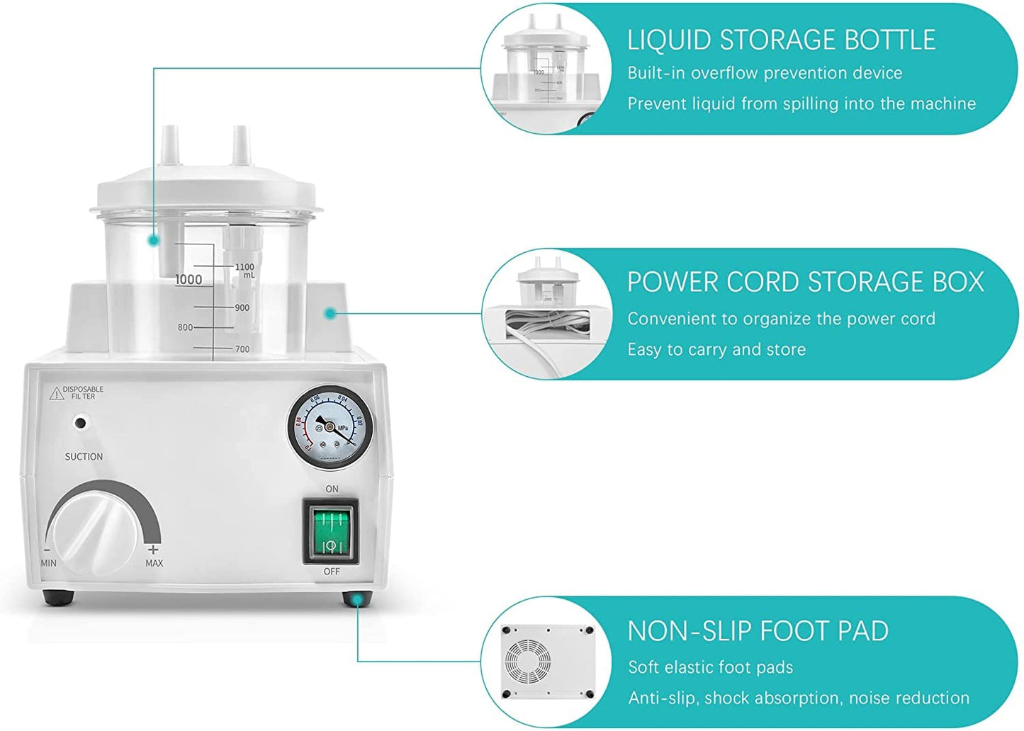 Portable Suction Pump Machine Manual Adjustment, Vacuum Device Hand Help Adjustment phlegm Pump